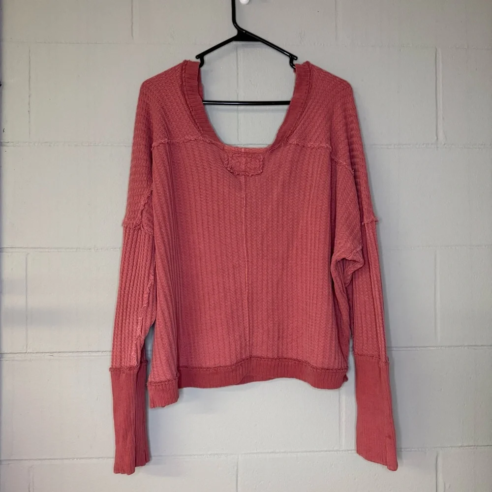 We The Free New Magic Waffle Knit Thermal Long Sleeve Top in Cowboy Size Large - Picture 5 of 8